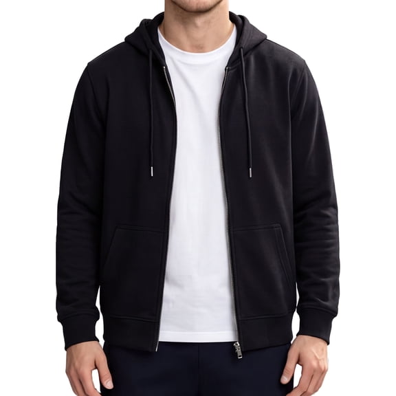 CHAOJISHE Mens Zip Up Hoodie Sweatshirts Men’s Zipper Sweatshirt with 2 Pockets Drawstring Jacket Hoodies Long Sleeve Active Jackets, color black, size:L