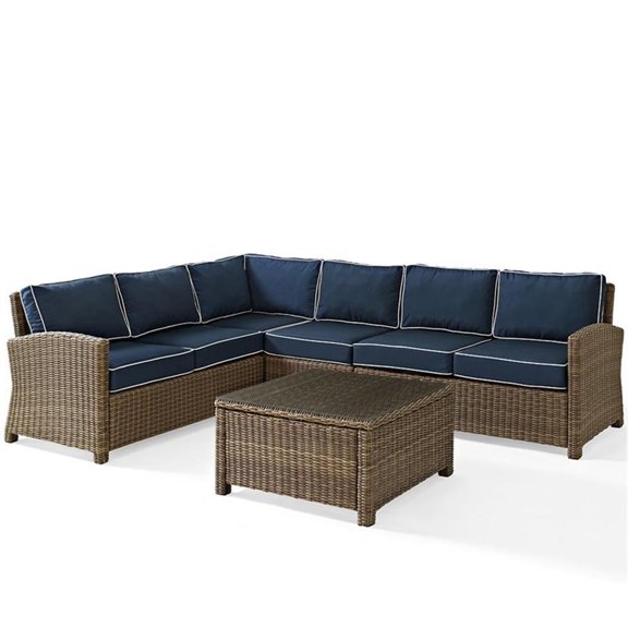 Crosley Furniture Bradenton 5 Piece Fabric Patio Sectional Set in Brown and Navy