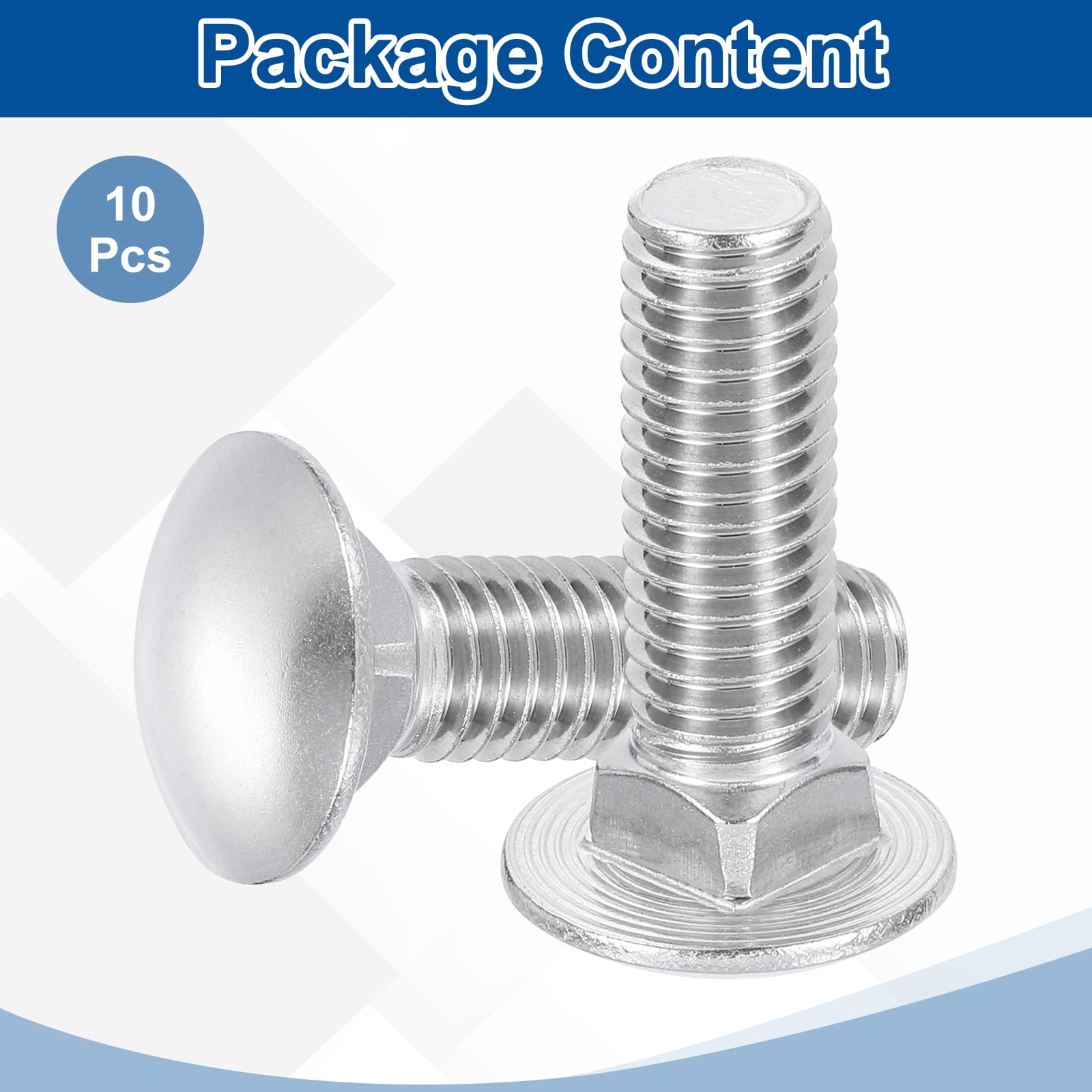 Uxcell 10Pack 1/2"-13x2" Stainless Steel Carriage Bolts Round Head Square Neck, Silver
