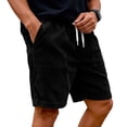 thumbnail image 4 of LWavelet Men's Corduroy Casual Shorts Drawstring Elastic Waist Plain Pocket Retro Streetwear Shorts Black XL, 4 of 5