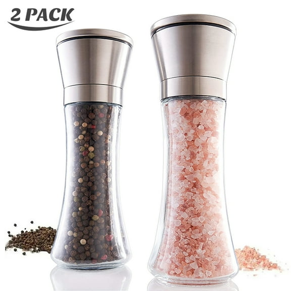 Gorgeous Salt And Pepper Grinder Set - Refillable Stainless Steel Combo Shakers With Adjustable Coarse Mills - Enjoy Your Favorite Spices, Fresh Ground Pepper, Himalayan Or Sea Salts