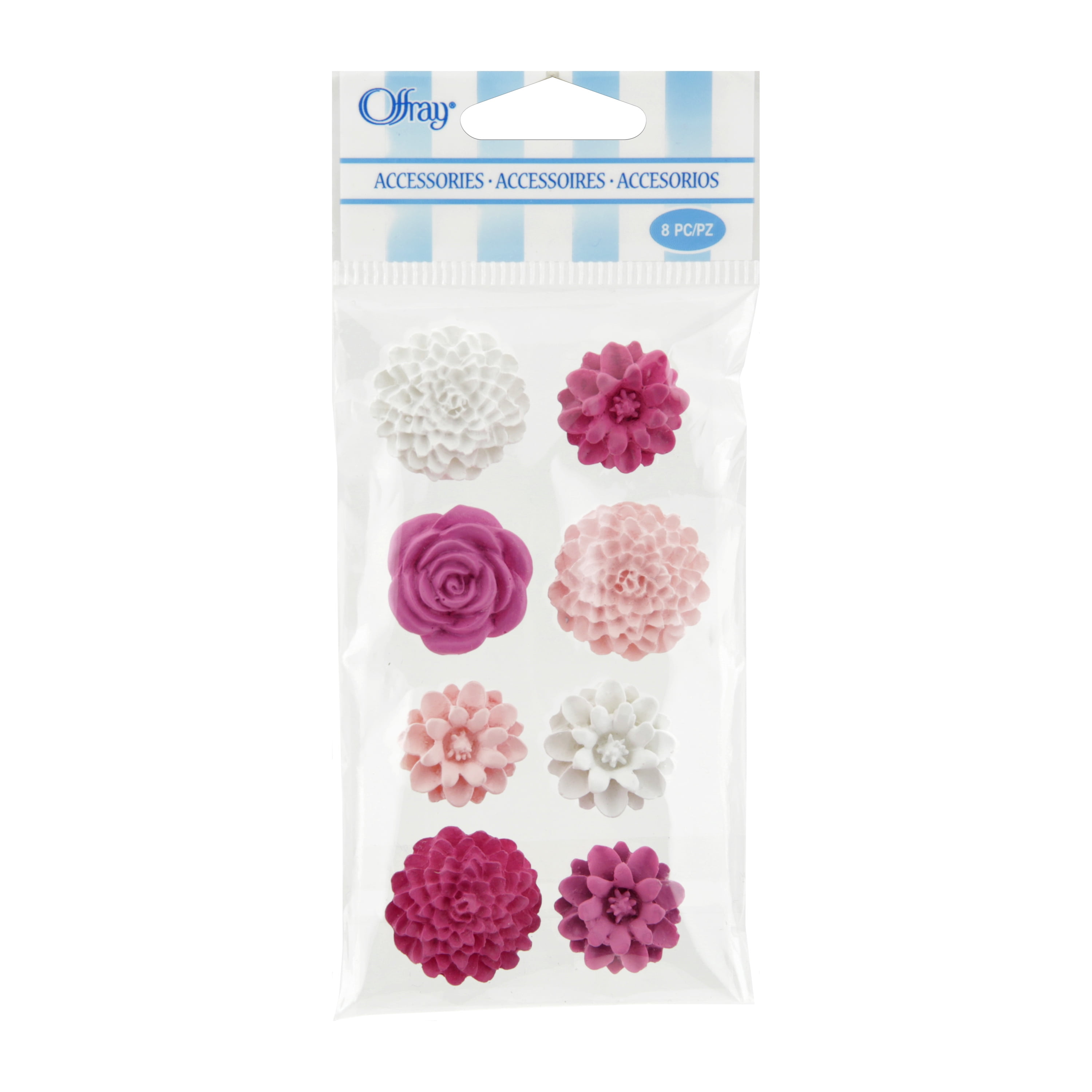 Offray pink blush tin yard resin flower accents are great for wedding, hair clips, scrapbooking, and other craft projects, 8 count, 1 package