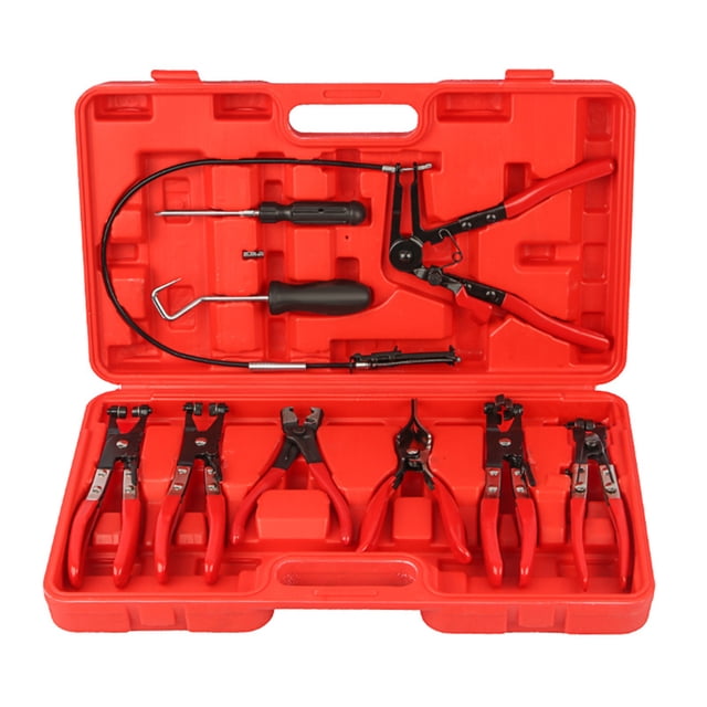 Riwcyla 9 PCS Flexible Wire Long Reach Hose Clamp Pliers Kit Automobile Hose Remover Pliers Fuel Oil Separation Swivel Angled Flat Band Clic,R Collar Pliers Auto Repairing