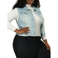 thumbnail image 4 of Unique Bargains Women's Plus Size Chest Pockets Single Breasted Denim Sleeveless Jacket, 4 of 7
