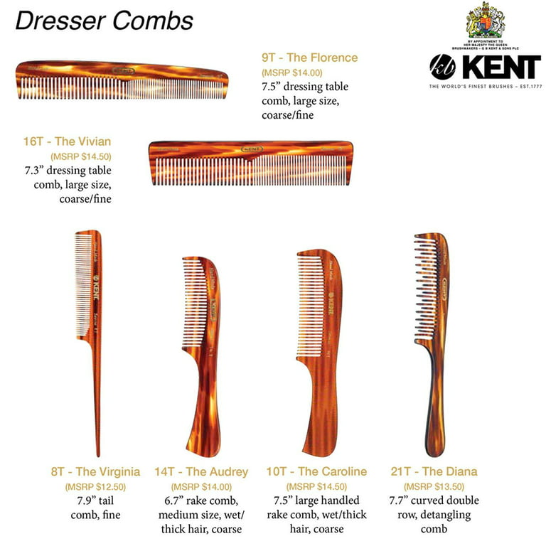 Kent 10T Large Wide Tooth Comb - Rake Comb Hair Detangler / Wide Tooth Comb  for Curly Hair - Beard Combs/Hair Comb Hair Care Detangling Comb - Hair