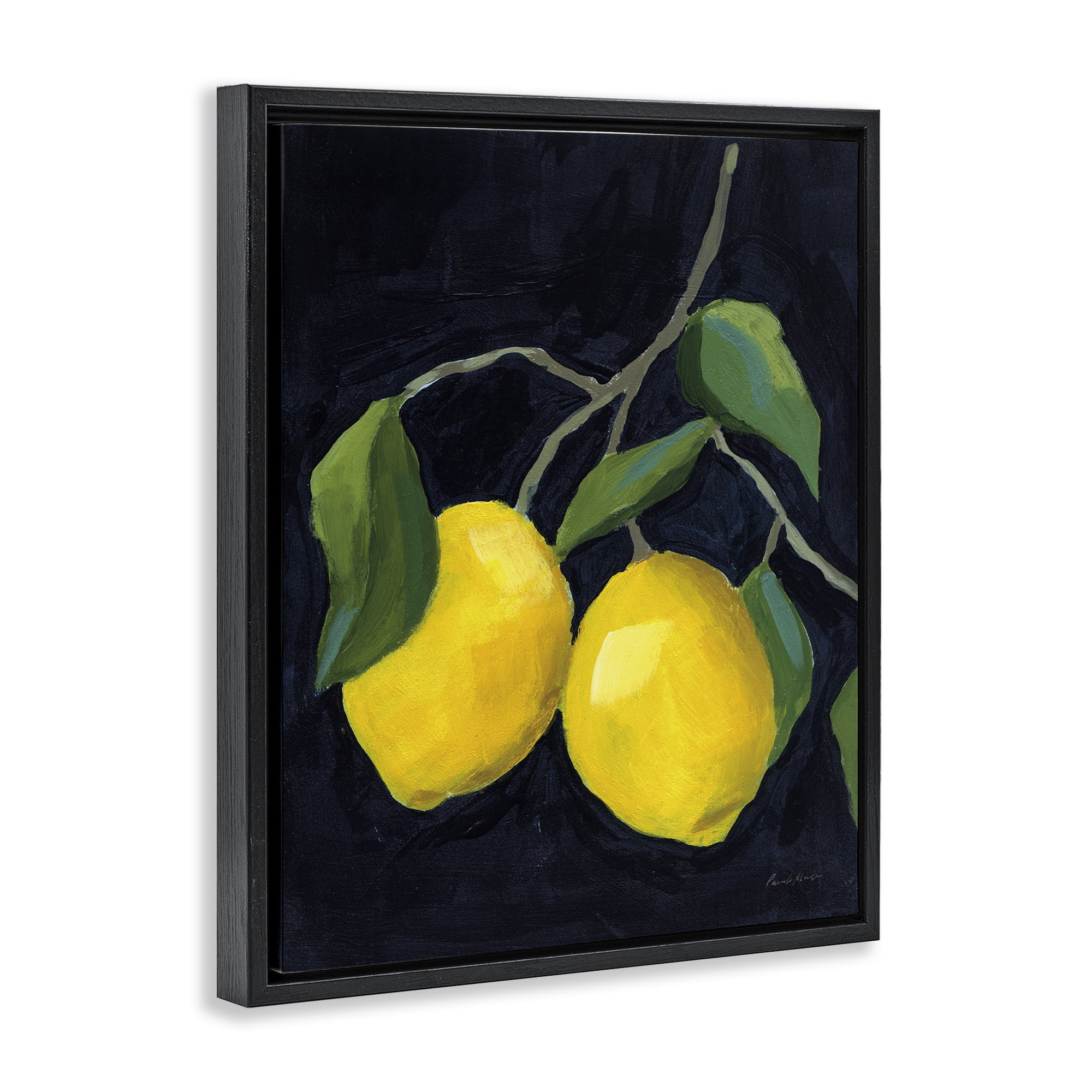 Stupell Industries Two Lush Lemons Food & Beverage Painting Black Floater Framed Canvas Art Print Wall Art, 17 x 21