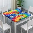 thumbnail image 3 of Colorful Tie Dye Symmetric Pattern Square Fitted Tablecloth with Elastic Edge,Square Table Cover,Washable Elastic Table Cover for Home Kitchen Party Decor 34"x34", 3 of 6