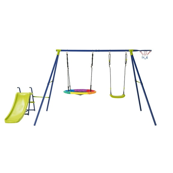 Infans 4-in-1 Swing Set for Backyard Heavy-Duty Metal Playset for 3-12 Years Old Kids