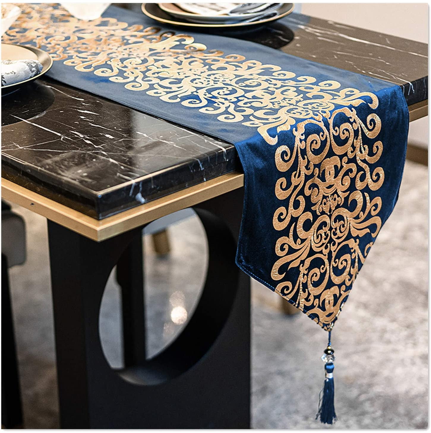 Ramadan Decorations Blue and Gold Table Runner 13 x 72 inch for Eid