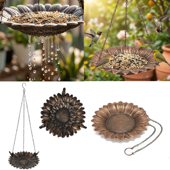 Hanging Wild Bird Baths for Outdoors Iron Weatherproof Vintage Style Metal Bird Bath for Outside Birdfeeder for Garden, Patio, Back Yard Decoration copper