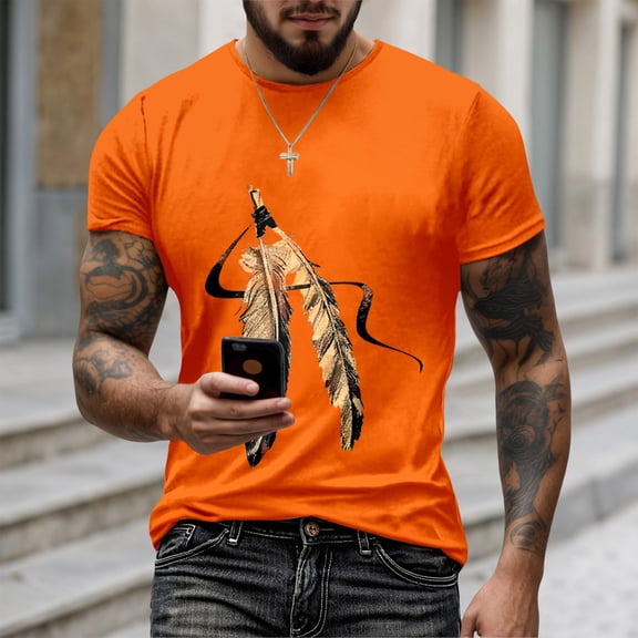 TrendOFT Mens Graphic Tees Casual Orange Day Graphic Printed Short Sleeve Crew Neck Lightweight Breathable Daily Men's T-Shirts Orange L
