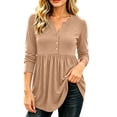 thumbnail image 2 of Women's Casual Long Sleeve Peplum Tops V Neck Button Front Shirts Soft Loose Fit Tunic Blouse with Flattering Waist Design Lightweight Everyday Wear Top for Work Travel and Weekend Outfits, 2 of 7
