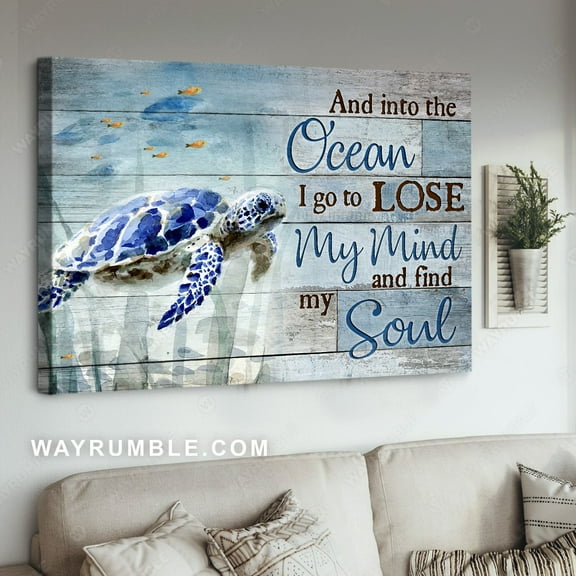 Blue sea turtle, Stunning ocean painting, And into the ocean - Jesus Landscape poster Prints, Home Decor Wall Art, UNFRAMED-8x12