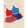 thumbnail image 4 of Aojekbee 4th of July Toddler Girls Outfits Solid Color One Shoulder Sleeveless Tank Tops Stars Print Ruffles Skirts 2Pcs Clothes Set, 4 of 10