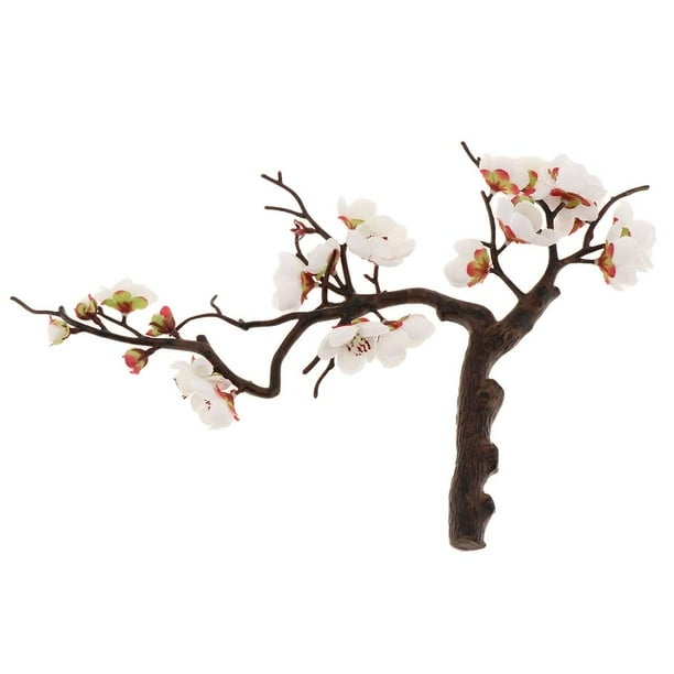 Flor de ciruelo artificial Flor de ciruelo de seda Rama de árbol Flores Blanco