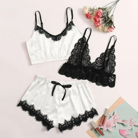 

Binmer Women Summer Pajama Suit Lace Lingerie Silk Underwear Sleepwear Underwear Pajamas Satin