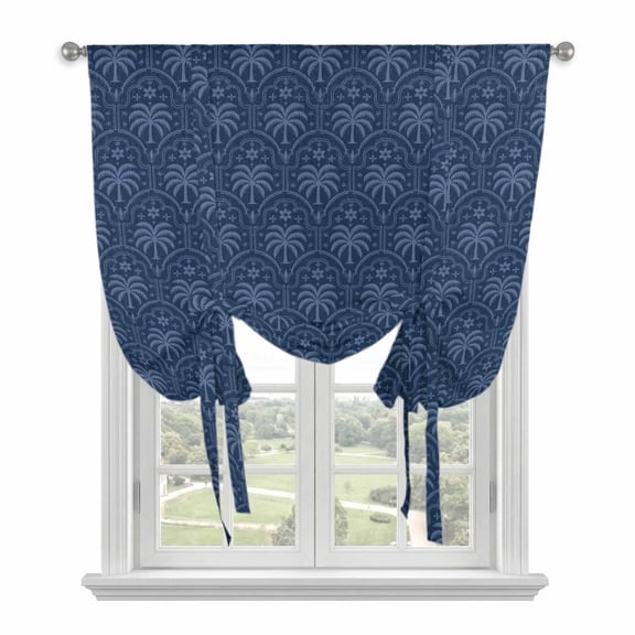Tropical Palm Trees Tie Up Curtains for Windows, Balloon Window Shades, Summer Coconut Trees Plants Navy Blue Kitchen Window Treatments Roll Up Curtain for Basement/Nursery 52"x45"