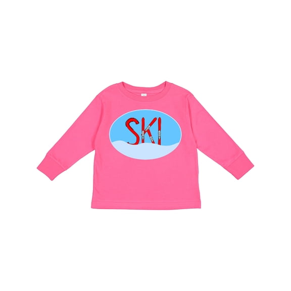 Inktastic Ski Red Skis and Snow in an Oval Boys or Girls Long Sleeve Toddler T-Shirt
