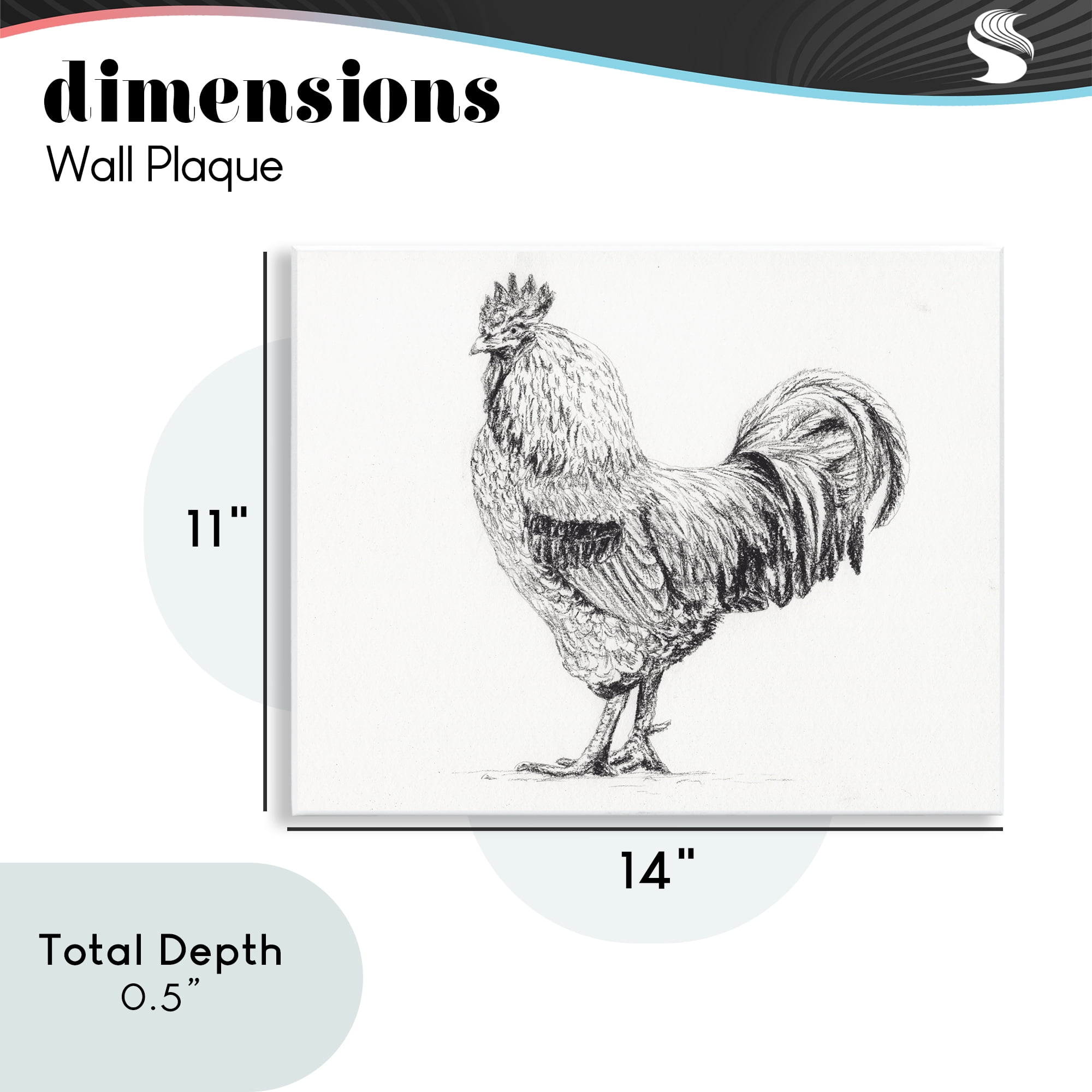 Stupell Industries Rooster in Charcoal Wall Plaque Art, design by Leah Noel Art