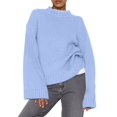 thumbnail image 4 of Women'S Long Sleeve Ribbed Knit Loose Pullover Sweater Tops Fuzzy Knit Casual Chunky Fall Outfits Clothes Light Blue XL, 4 of 9