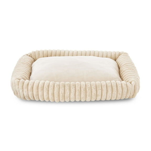 Vibrant Life Medium Ribbed Plush Cuddler Dog Bed, Tan, 27" x 21"