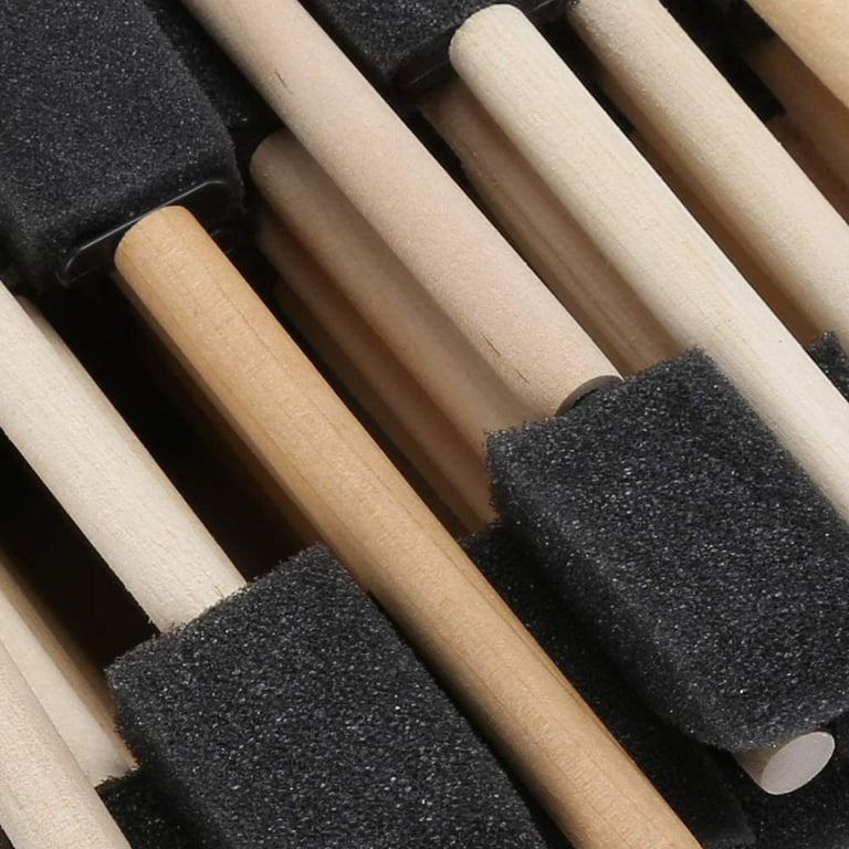 Wood Material Black Sponge Wood Handle Paint Brush HighDensity 50Pcs Wood  Handle Foam Brush, Wooden Handle, Foam Sponge Brush Waterbased Paints