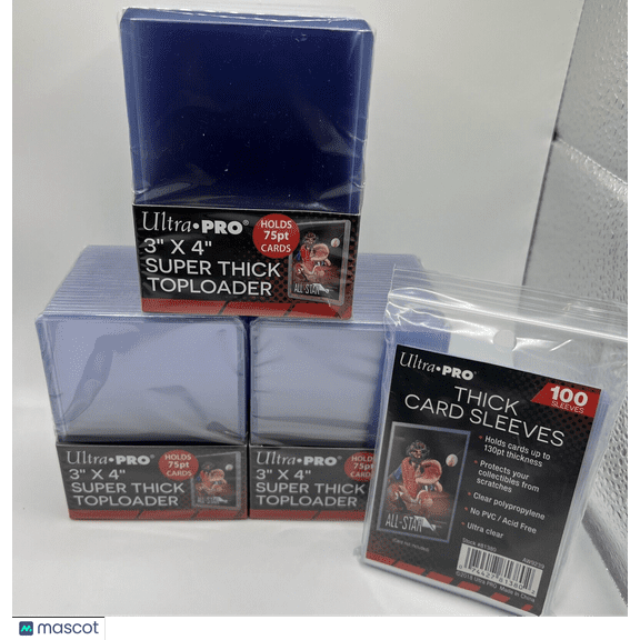 Ultra Pro 3X4 75pt Point Toploaders 3 Packs of 25 and 100 Thick Sleeves