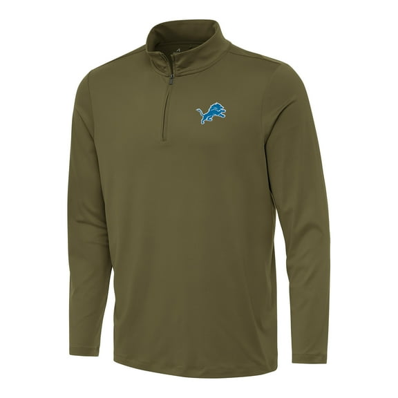 Men's Antigua Olive Detroit Lions Reprocess Quarter-Zip Top