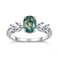 thumbnail image 2 of JQUEEN Moss Agate Ring for Women 925 Sterling Silver 1.5ct Oval Cut Gemstone Branch Engagement Ring, 2 of 5