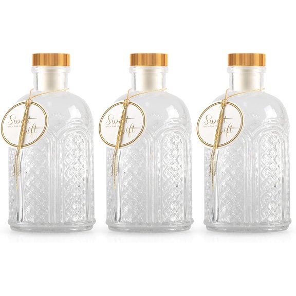 TRIFOLIC Bouteilles en Verre Transparentes - Lot de 6 Bouteilles en Verre de 7 oz avec Étiquettes Cadeaux et Décorations pour Huile Vinaigre Kombucha Vin Boissons Bière Eau Soda avec Couvercle Hermétique Doré 7oz (Rome, 3 Pcs)