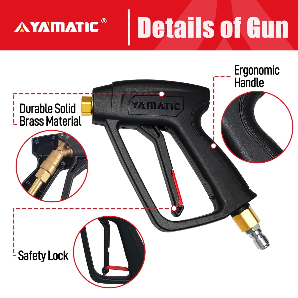 Pressure Washer Gun 3/8" Swivel Quick Connector & M22-14mm Fitting,High Pressure Spray Nozzle,Stainless Steel Pressure Washer Wand,40 Inch MAX 4500 PSI