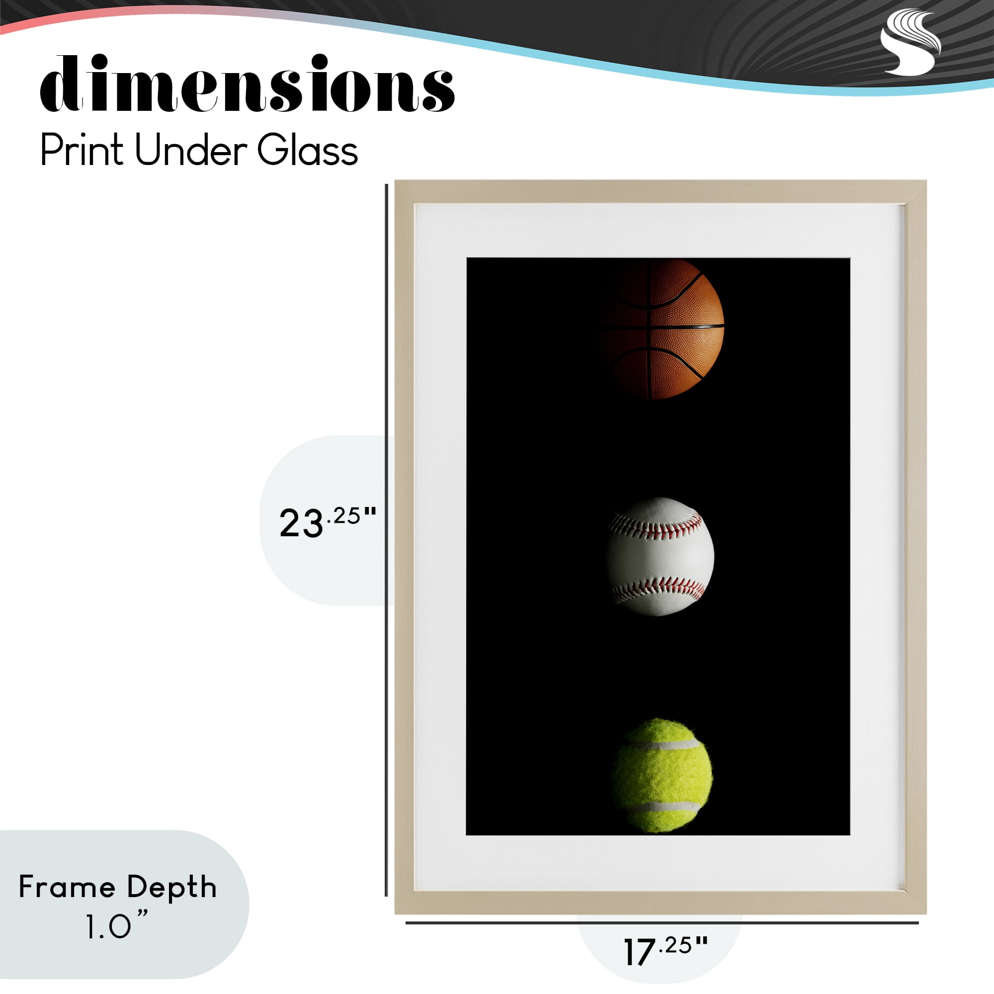 Stupell Industries Sports Balls Spotlight Birch Framed Print Under Glass, design by Jesse Keith