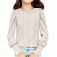 thumbnail image 2 of Yourumao Girls Ribbed Knit Tops for 5-14 Years Cute Puffed Long Sleeve Shirts Stretch Long Sleeve Blouses Solid Spring Tees, 2 of 9