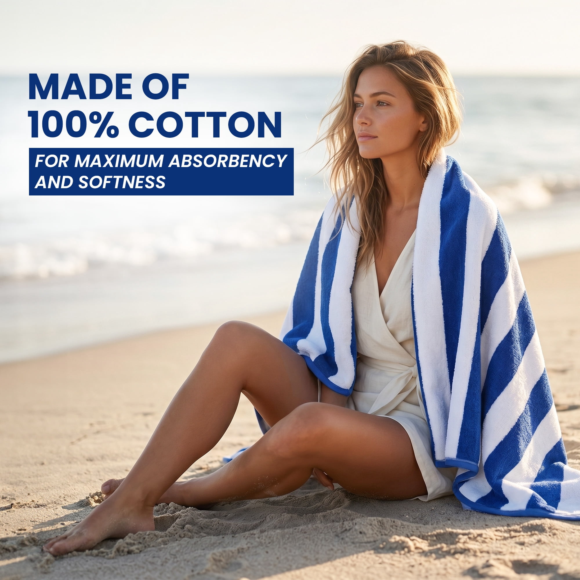 Blue Cabana Stripe Extra Large Bulk Beach Towels 32x64 Pack of 36 - Soft Ringspun 100% Cotton Pool Towels - 3 Dozen Wholesale Pack - Quick Dry, Highly Absorbent – Perfect for Pool, Hotels and Resorts