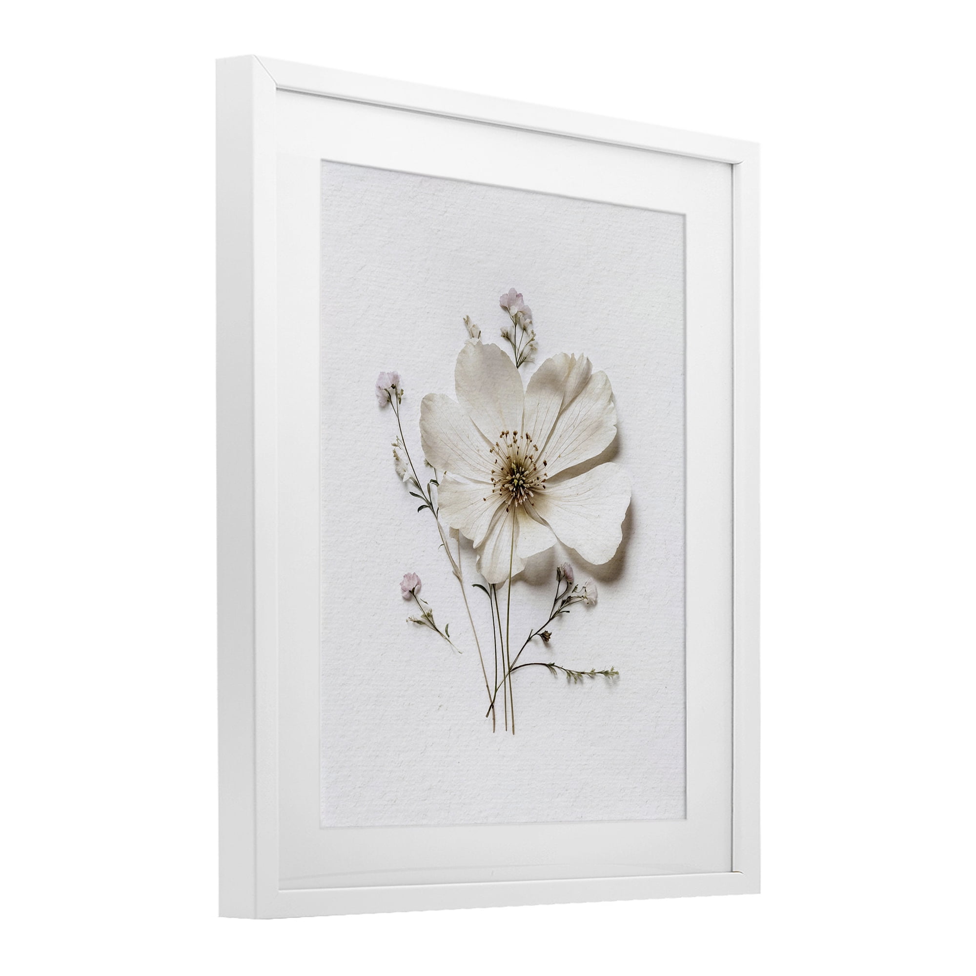 Simple Pressed Cottage Flower White Framed Print Under Glass, design by Lettered and Lined