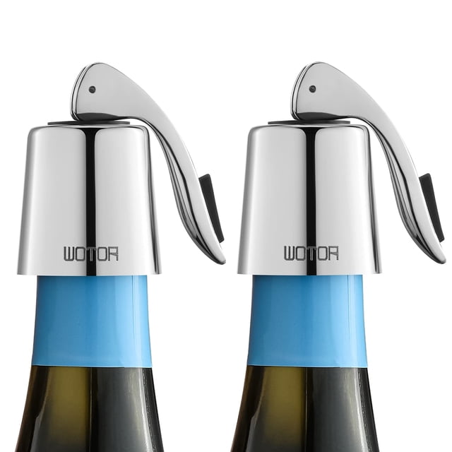 Tapones para botellas de vino WOTOR de acero inoxidable con silicona, paquete de 2