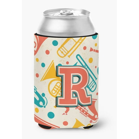 

Letter R Retro Teal Orange Musical Instruments Initial Can or Bottle Hugger