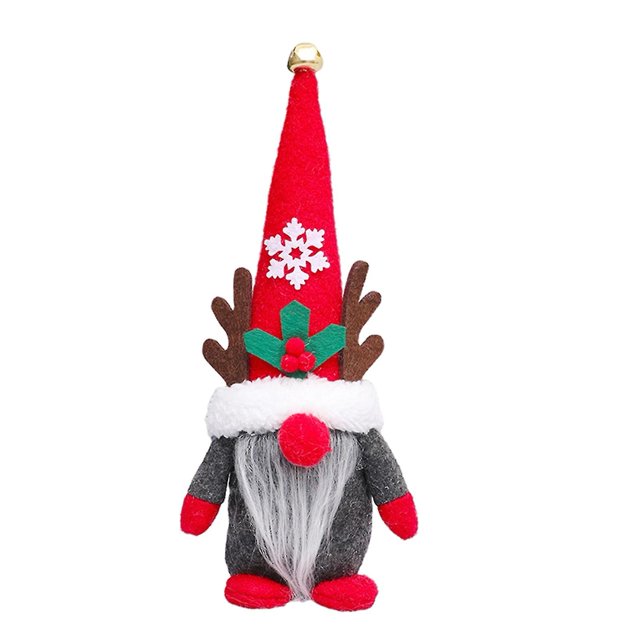 Muñeco de peluche de gnomo de Papá Noel hecho a mano con cuernos de ciervo, duende navideño