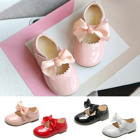 FAFWYP Baby Toddler Girls Butterfly Knot Leather Dress Shoes Kids Summer Flower Shoes Princess Ballet Flats Mary Jane Shoes for Wedding Party