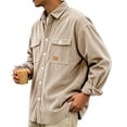 thumbnail image 4 of LODIENY Men Corduroy Shirt Jacket Casual Work Button Down Long Sleeve Vintage Regular Fit Shirts with Two Flap Pockets Khaki XXL, 4 of 7