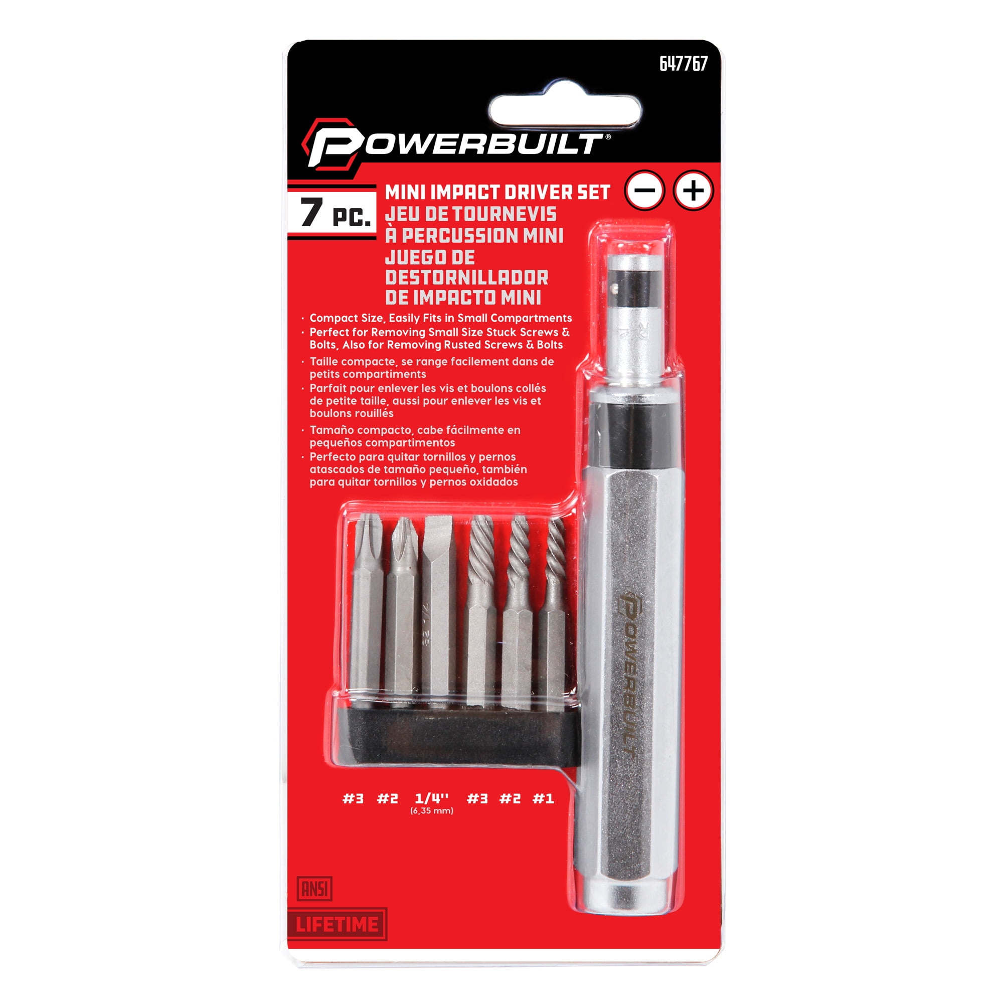 Powerbuilt 7 Piece Mini Impact Driver and Extractor Set - 647767