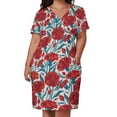 thumbnail image 3 of Red carnation flowers // beige background vivid red coral and peacock blue clove flowers Loose Pocket Dress dresses for woman, 3 of 7
