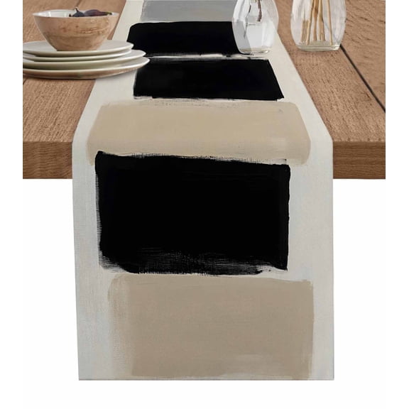 Table Runner Abstract Black Brown Stripes Table Decoration for Kitchen Dinning Oil Painting Art Table Decoration for Indoor Outdoor Party Wedding Decor 13x72inch