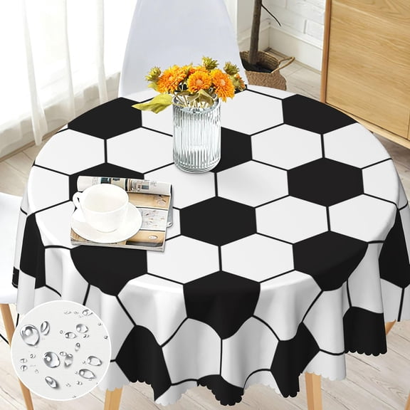 Soccer Party Round Tablecloth 60 inch, Waterproof, Stain Resistance | Washable Soccer Circle Table Cloth Cover for Dining Kitchen Party Farmhouse Indoor Outdoor, Polyester, 4-6 Seats