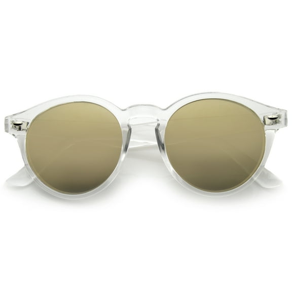 sunglassLA Unisex Retro Translucent Frame Color Mirror Lens Round Horn Rimmed Sunglasses (Clear / Gold Mirror) - 50mm