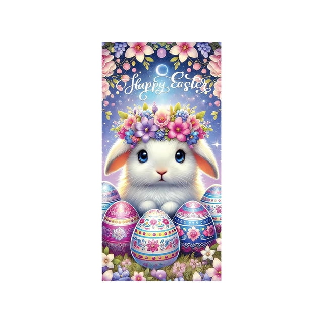 Housses de Porte de Fête pour Porte d'Entrée 90x180 cm Rideau à Thème de Pâques, Décorations de Porte d'Entrée de Pâques pour Mur et Nappe de Fête