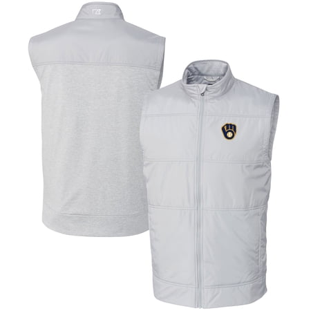Men s Cutter & Buck Gray Milwaukee Brewers Stealth Hybrid Quilted Windbreaker Full-Zip Vest