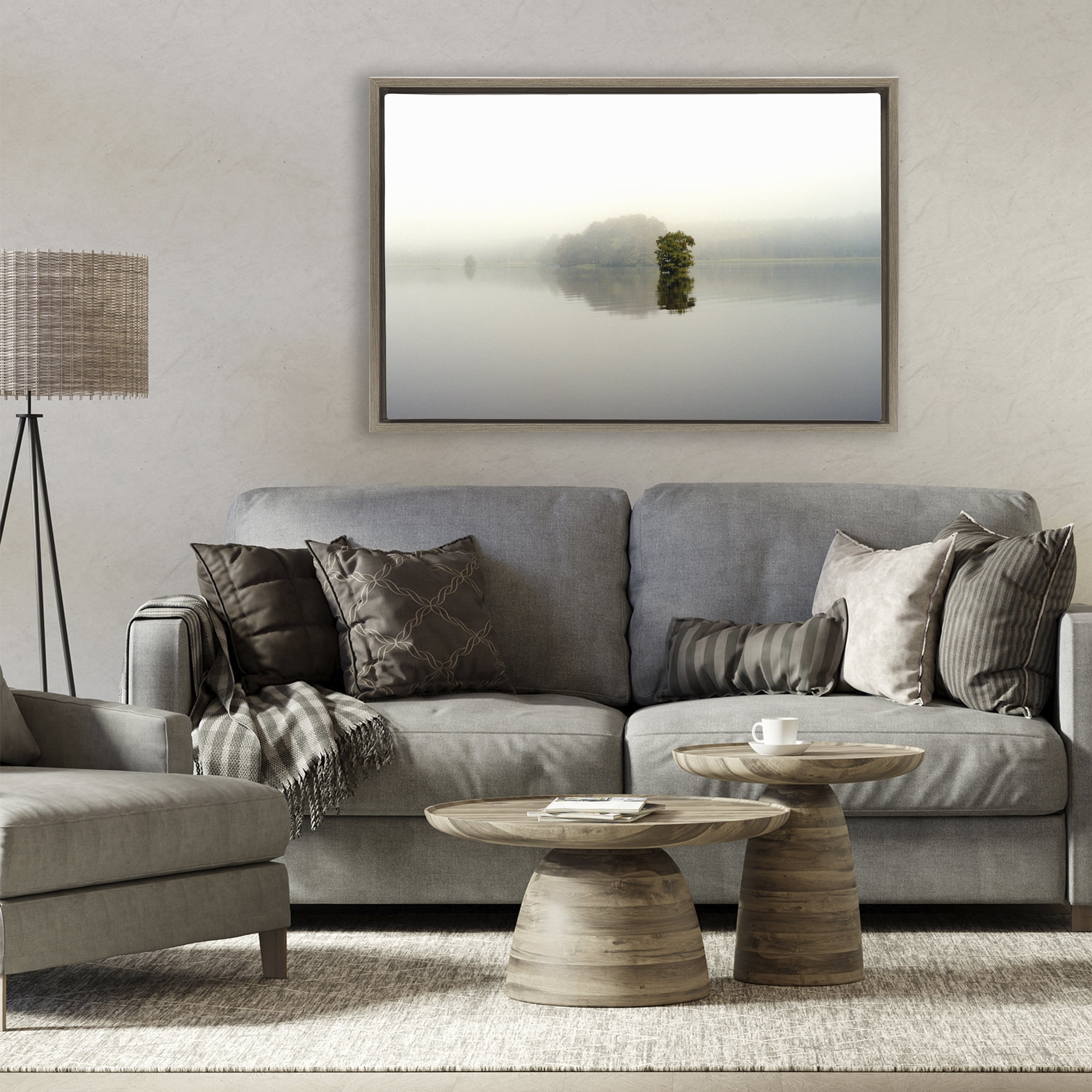 Stupell Industries Misty Lake Reflection Brown Framed Floater Canvas Wall Art, design by Gail Peck