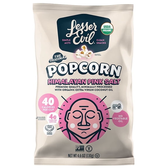 Pack of 2 - Lesser Evil Organic Popcorn Himalayan Pink Salt, 4.6 oz