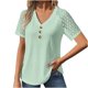thumbnail image 2 of ICHUANYI Clearance Fashion Womens Casual Solid Color V Neck Lace Stitching Short Sleevet Tops Loose Blouses(Mint Green, XXL) ICHUANYI WER2023080817587, 2 of 6
